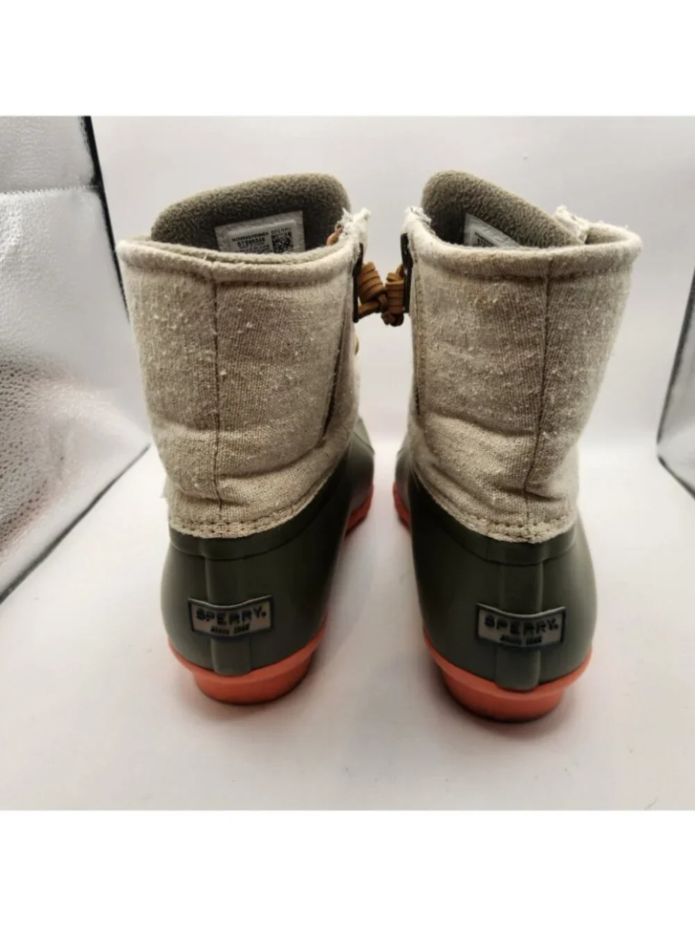 Sperry Topsider Saltwater Duck Boot Winter Shoe Rain Gray & Olive Green Side Zip